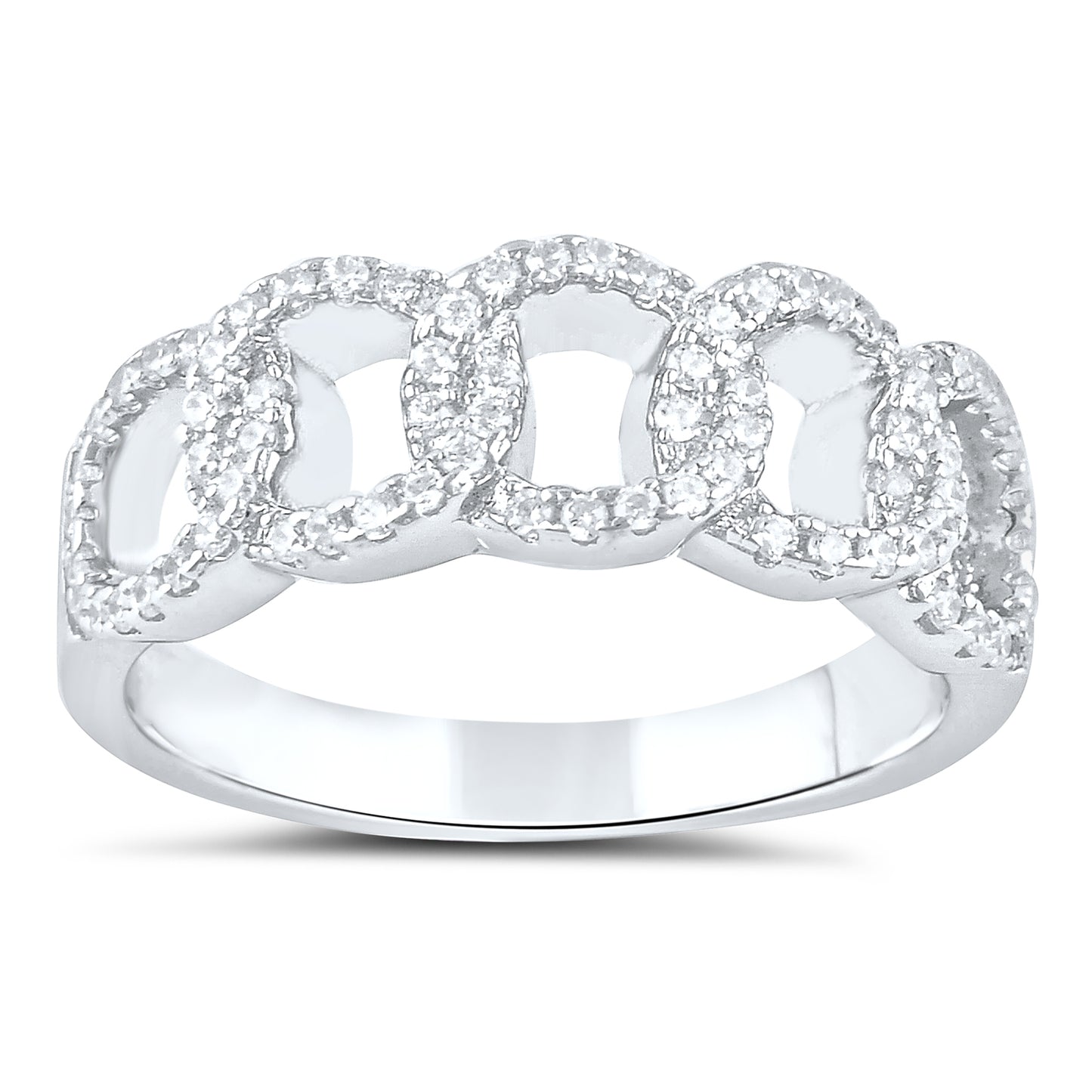 White Gold over Sterling Silver Simulated Diamond Chain Link Statement Ring