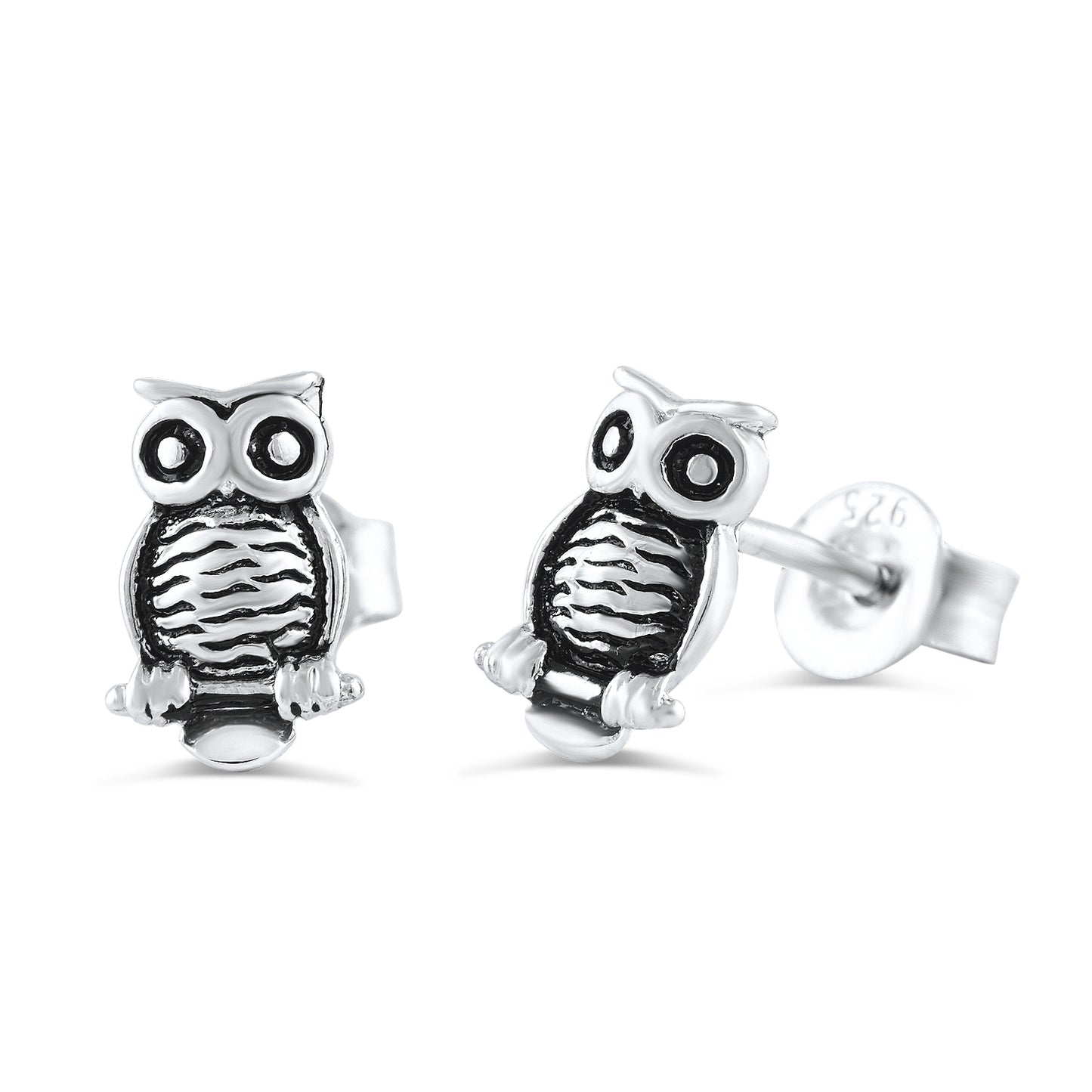Sterling Silver Owl Stud Earrings - 8mm