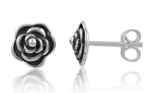 Sterling Silver Rose Flower Stud Earrings