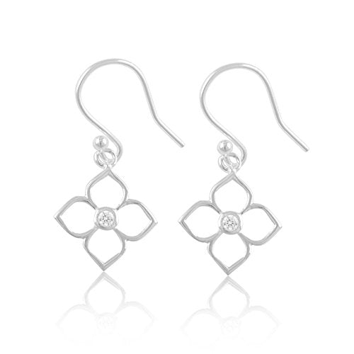Sterling Silver Cz Flower BoHo Drop Earrings
