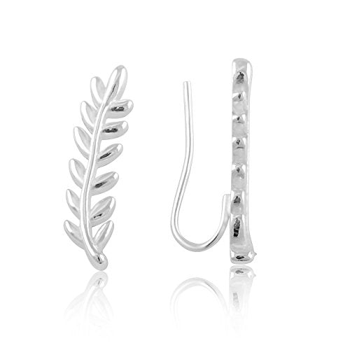 Sterling Silver Leaf Vine Ear Crawler Earrings