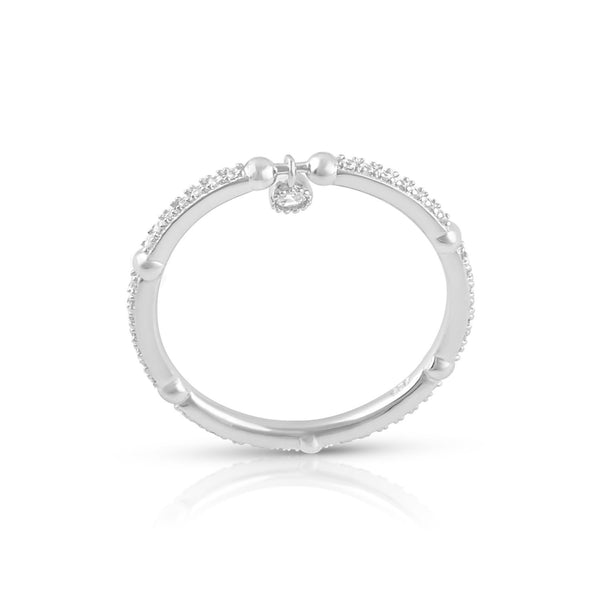 Sterling Silver Cz Thin Stackable Dangling Charm Ring - SilverCloseOut - 2