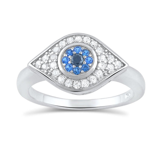 Sterling Silver Blue Cz Evil eye Ring - SilverCloseOut - 2
