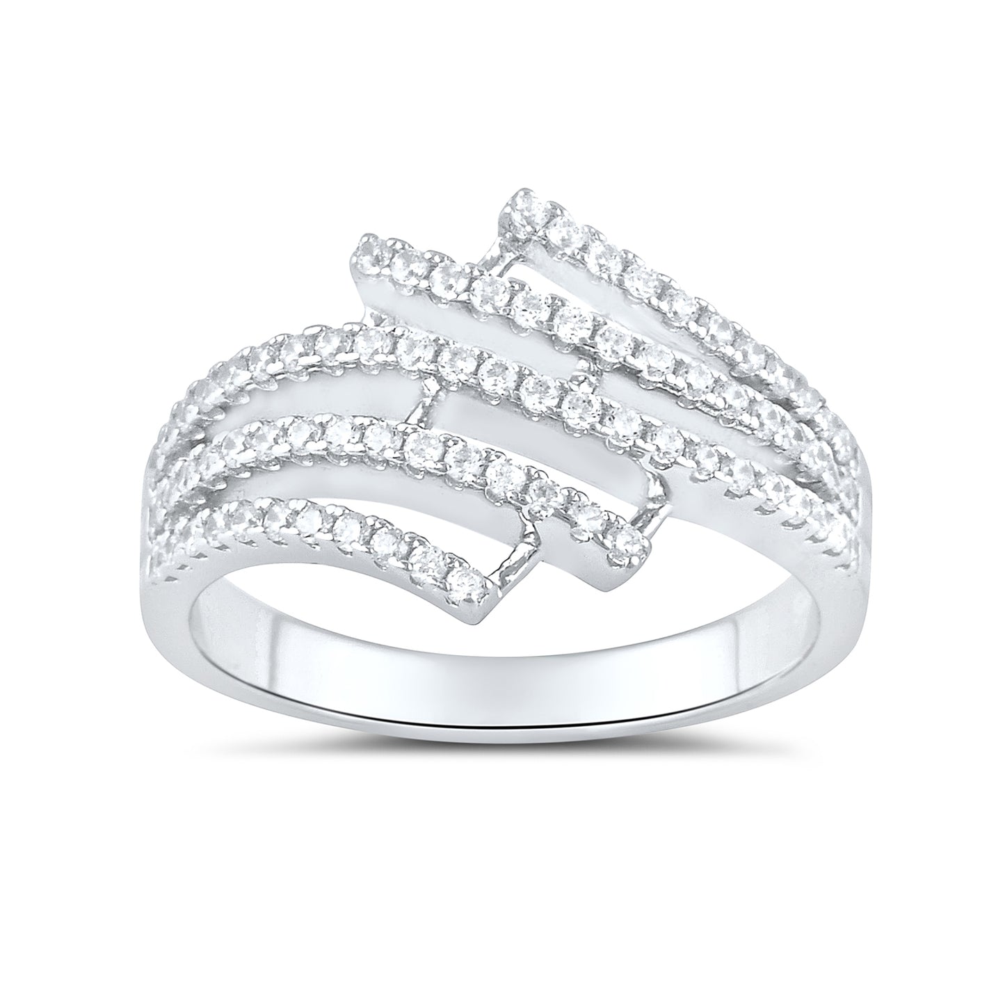 Sterling Silver Simulated Diamond Bypass Braid Ring