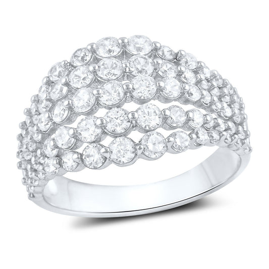 Sterling Silver 5 Row Simulated Diamond Statement Ring - SilverCloseOut - 1