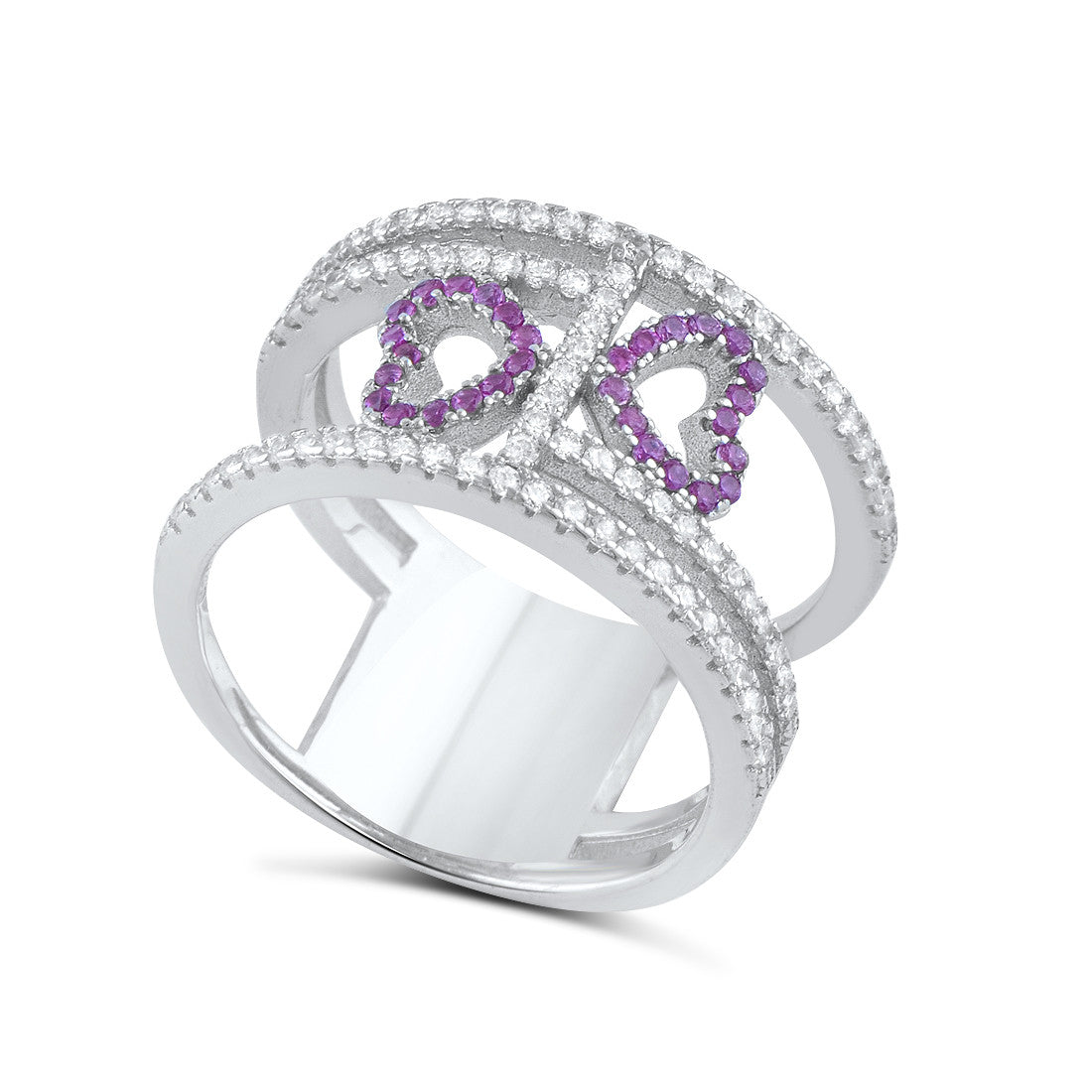 Sterling Silver Cz Double Heart Statement Ring - SilverCloseOut - 2