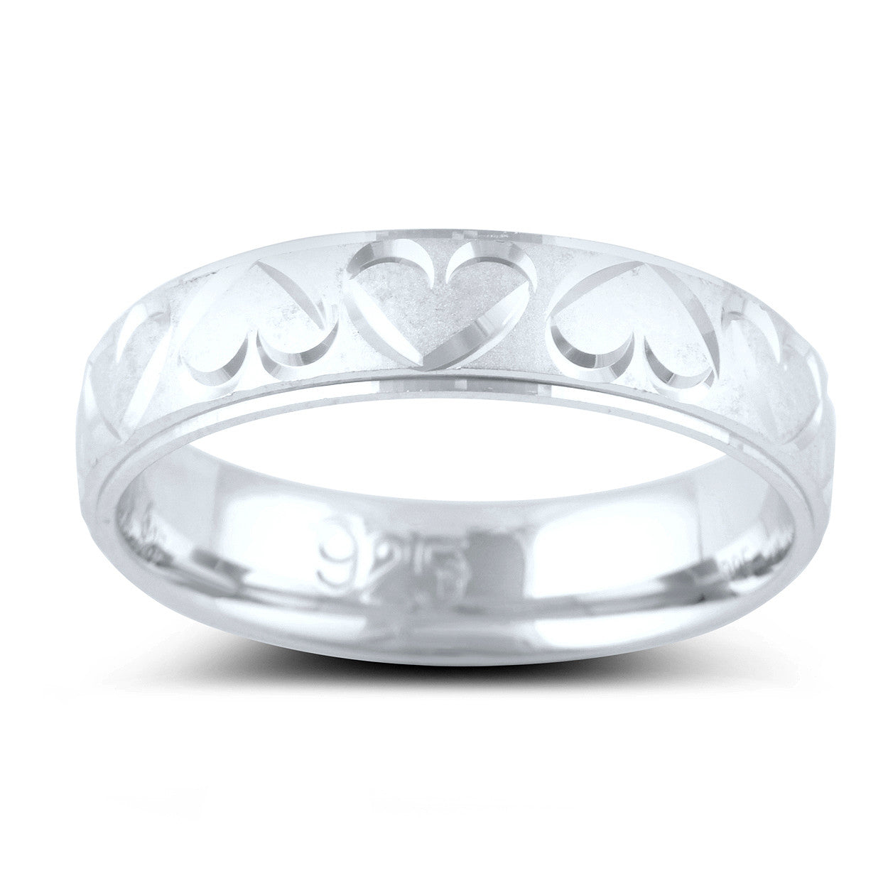 Sterling Silver Diamond Cut Heart Wedding Band - SilverCloseOut - 2