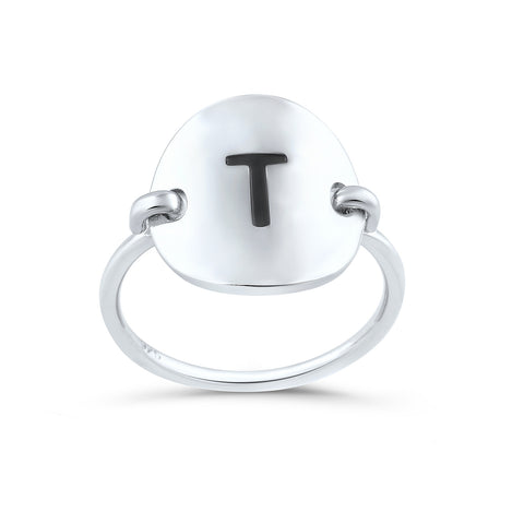 Sterling Silver Oval Initial T Ring - SilverCloseOut - 1