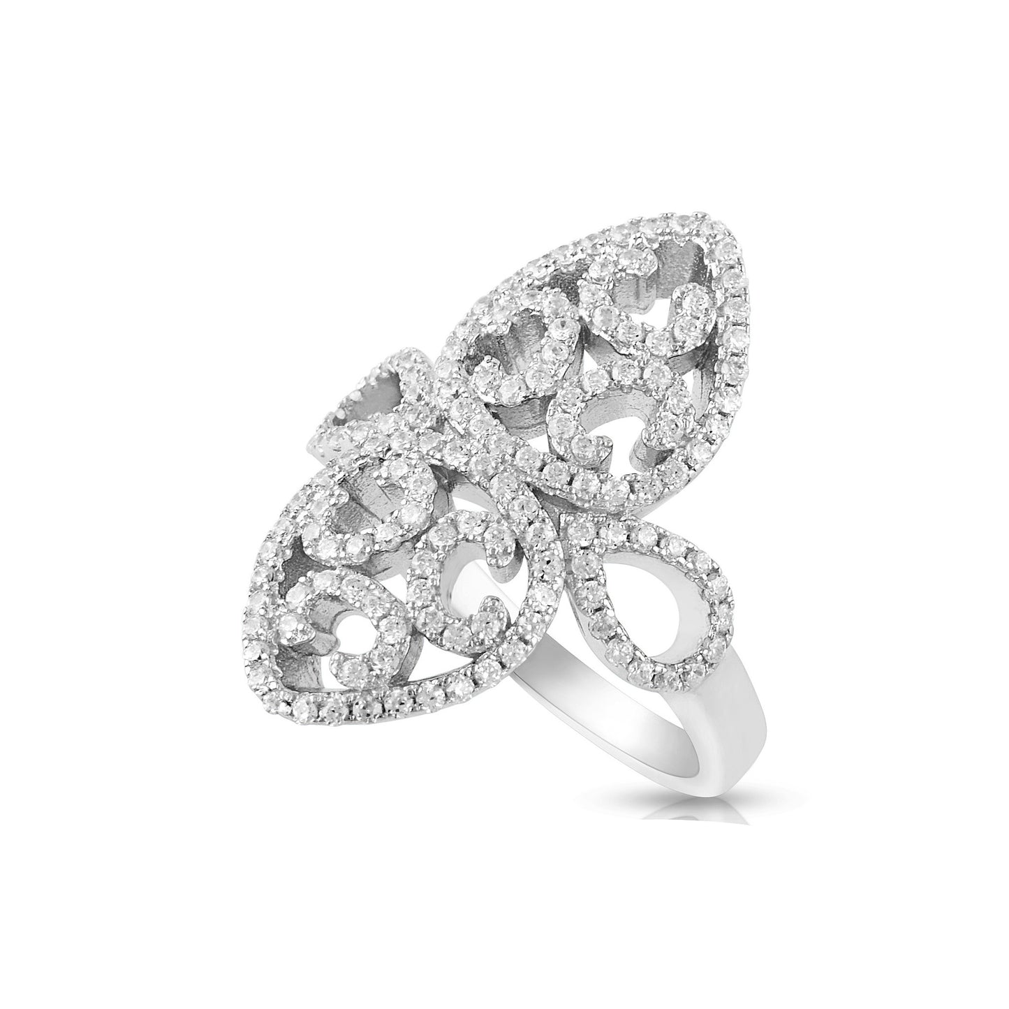 Sterling Silver Simulated Diamond Filigree Fleur De Lis Ring - SilverCloseOut - 2