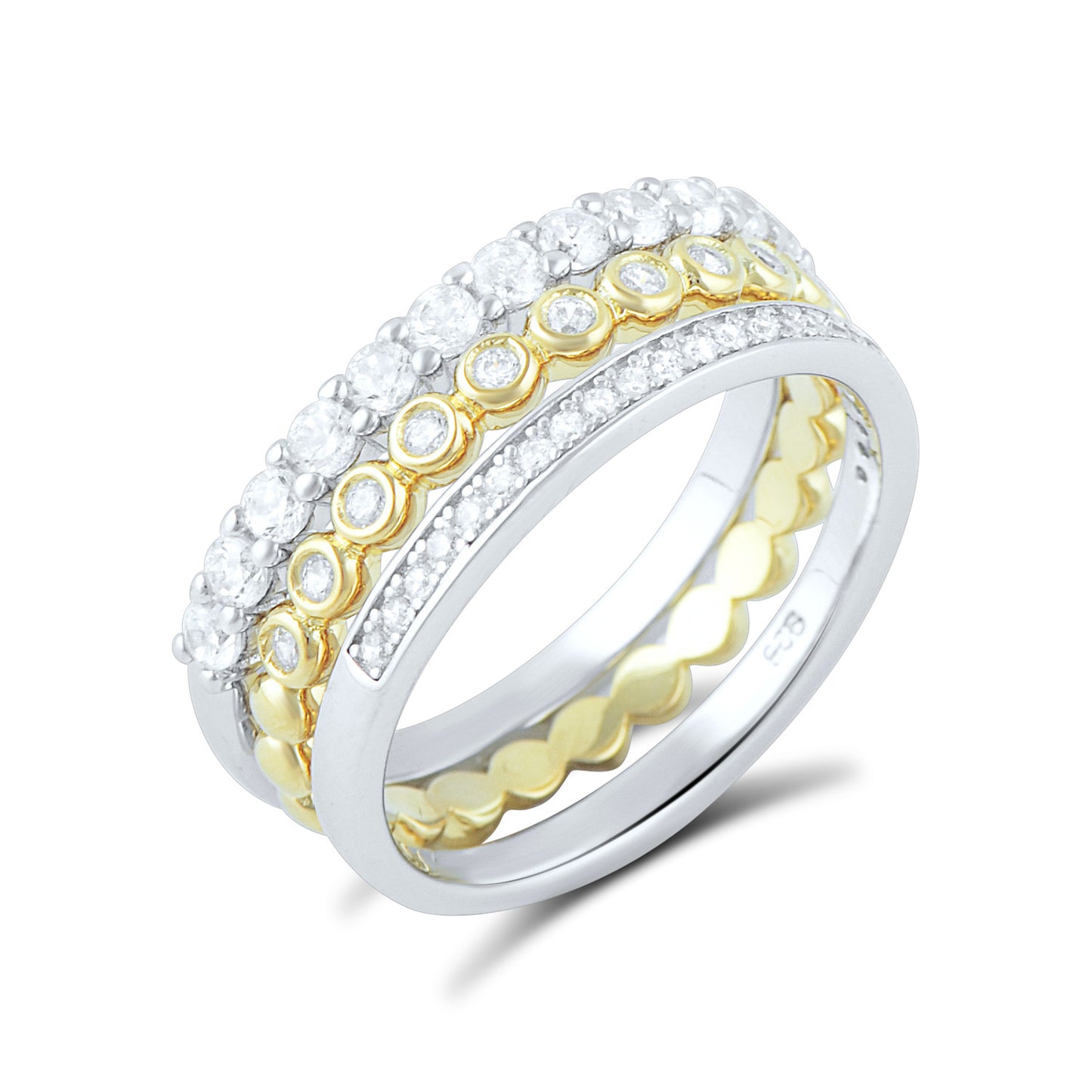 Two Tone Sterling Silver Simulated Diamond Stacked Ring - SilverCloseOut - 3