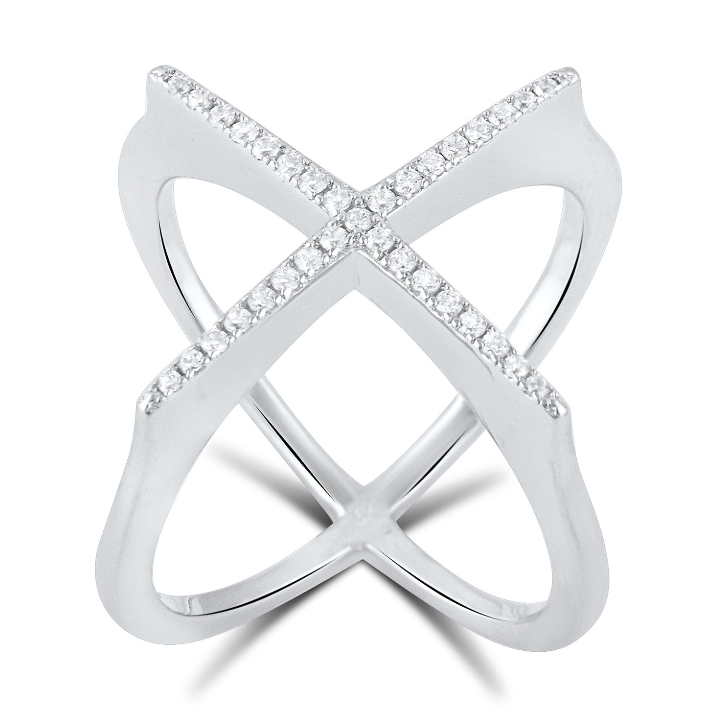 Sterling Silver Simulated Diamond Criss Cross Ring - SilverCloseOut - 2
