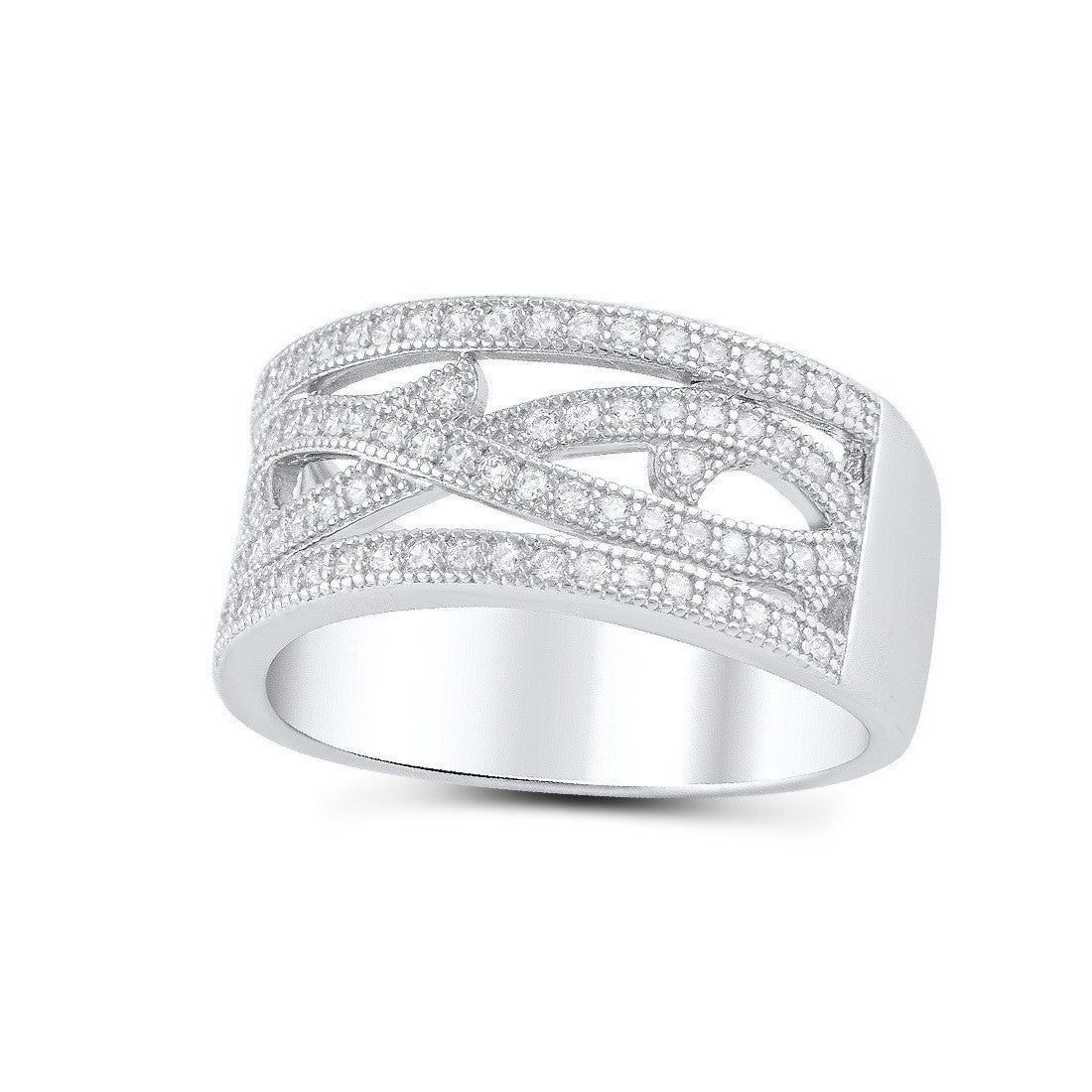 Sterling Silver Simulated Diamond Wide Infinity Statement Ring - SilverCloseOut - 1