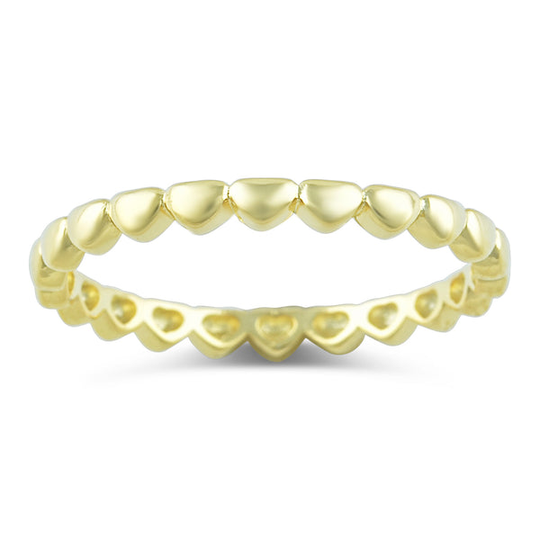 Gold Tone Sterling Silver Repeating Heart Thin Eternity Ring - SilverCloseOut - 2