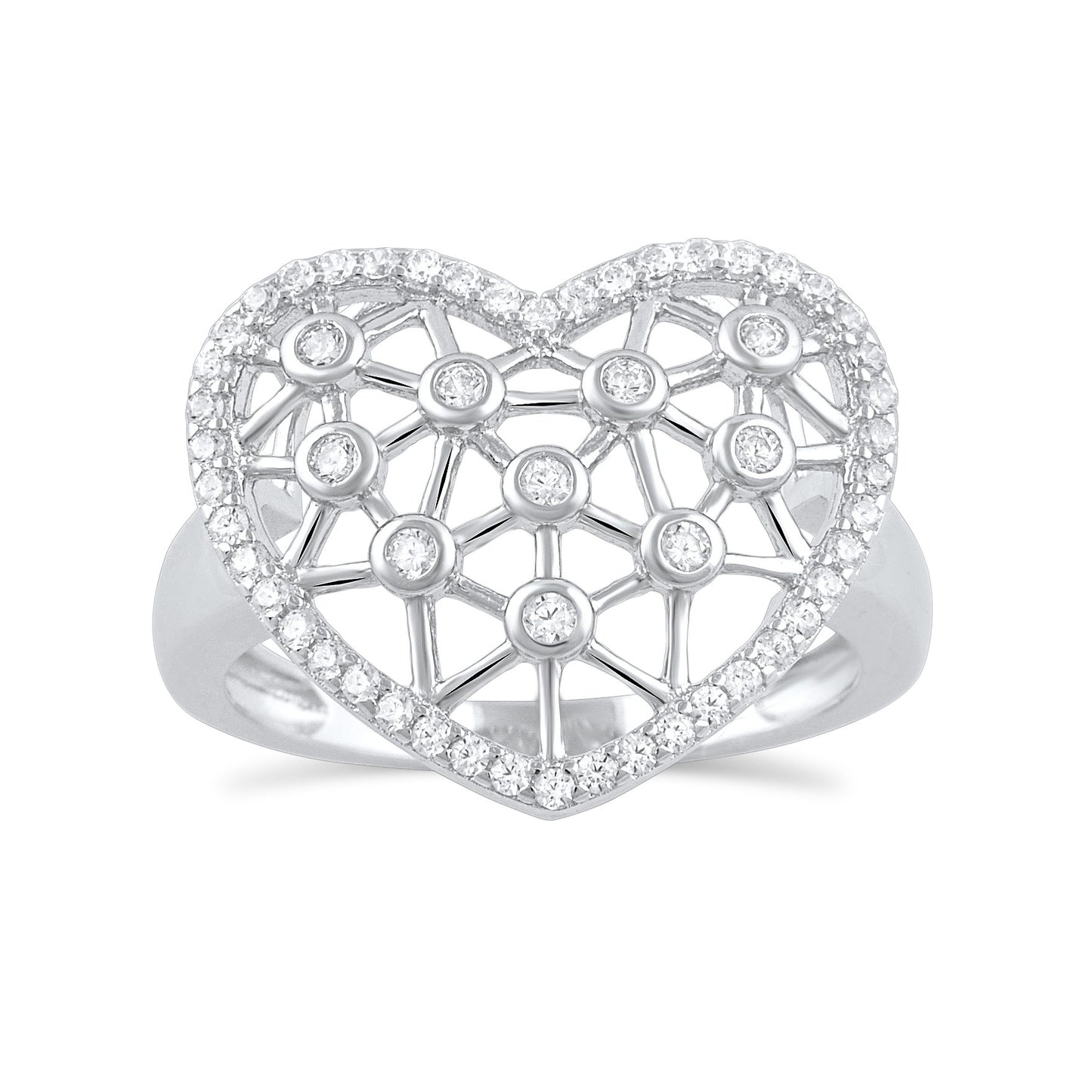 Sterling Silver Simulated Diamond Heart Statement Ring 16mm - SilverCloseOut - 1