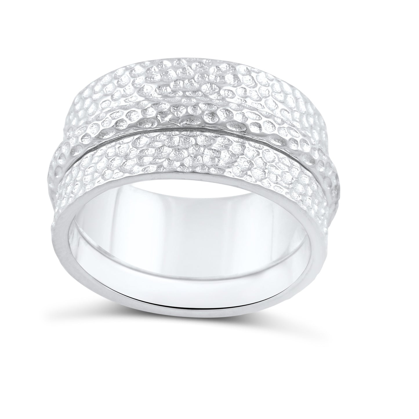 Sterling Silver Wide Hammered Statement Spinner Ring 10mm - SilverCloseOut - 1