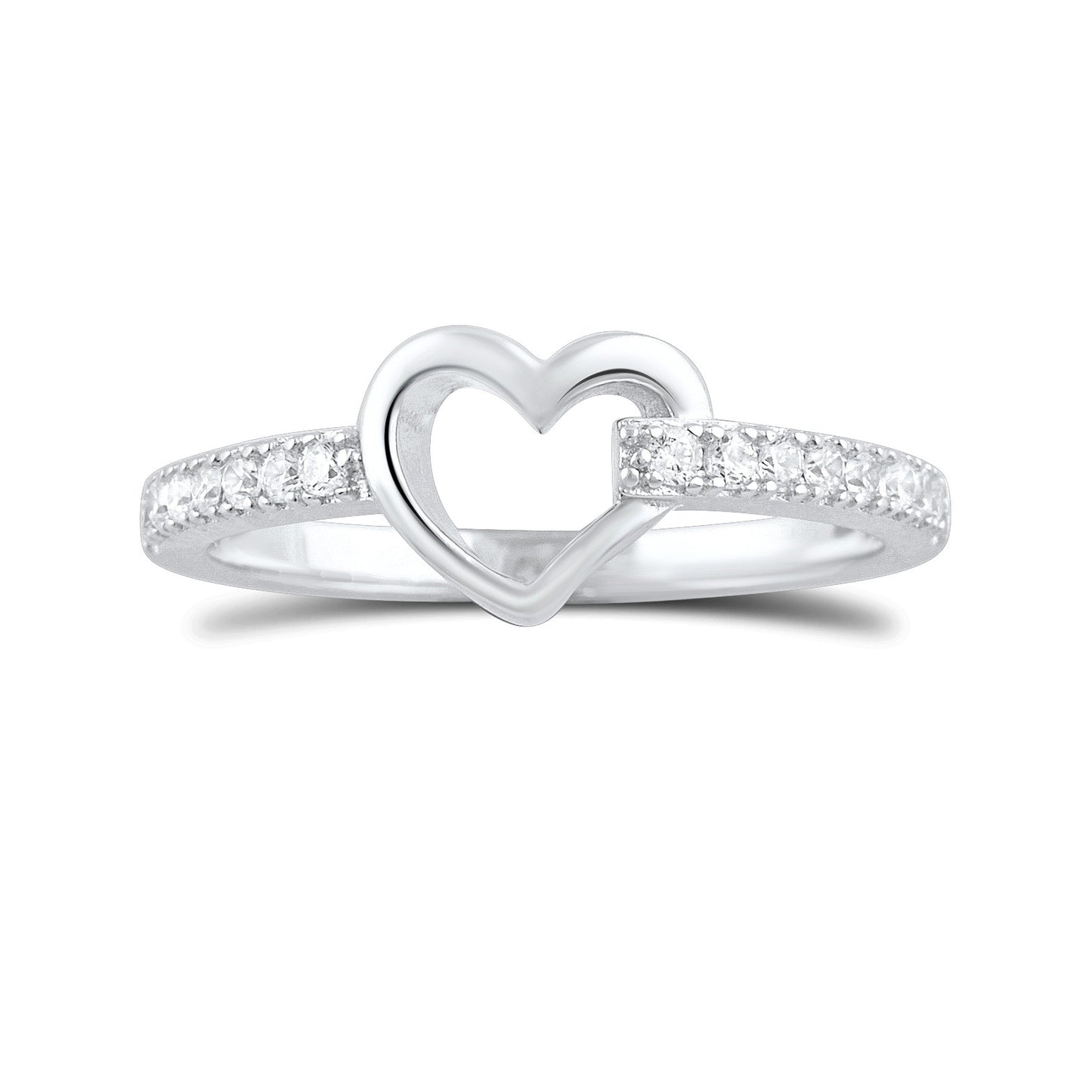 Sterling Silver Simulated Diamond Hollow Heart Ring 2.5mm - SilverCloseOut - 3