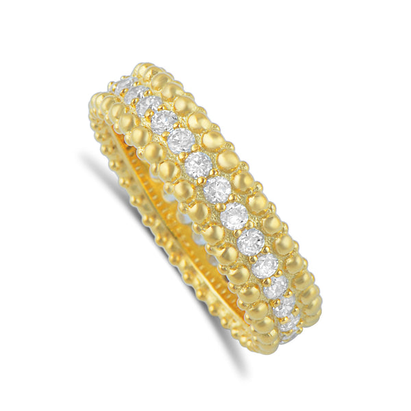 Gold Tone Sterling Silver Simulated Diamond Beaded Eternity Ring - SilverCloseOut - 2