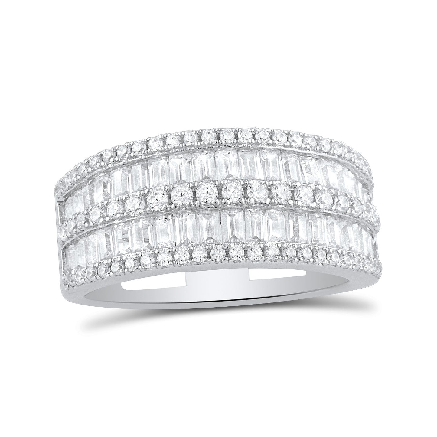 Sterling Silver Simulated Diamond Baguette Cut Statement Ring - SilverCloseOut - 3