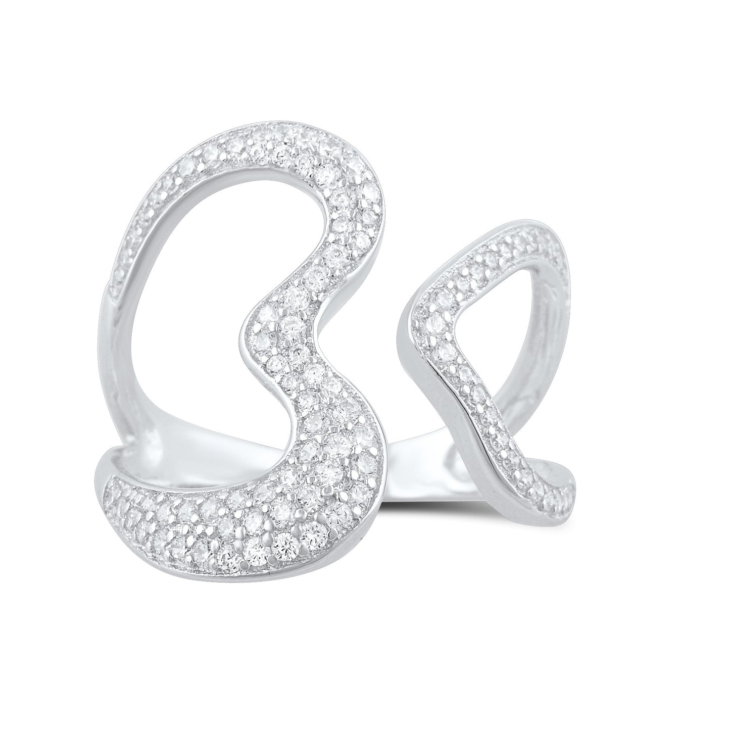 Sterling Silver Simulated Diamond Open Heart Statement Ring - SilverCloseOut - 3
