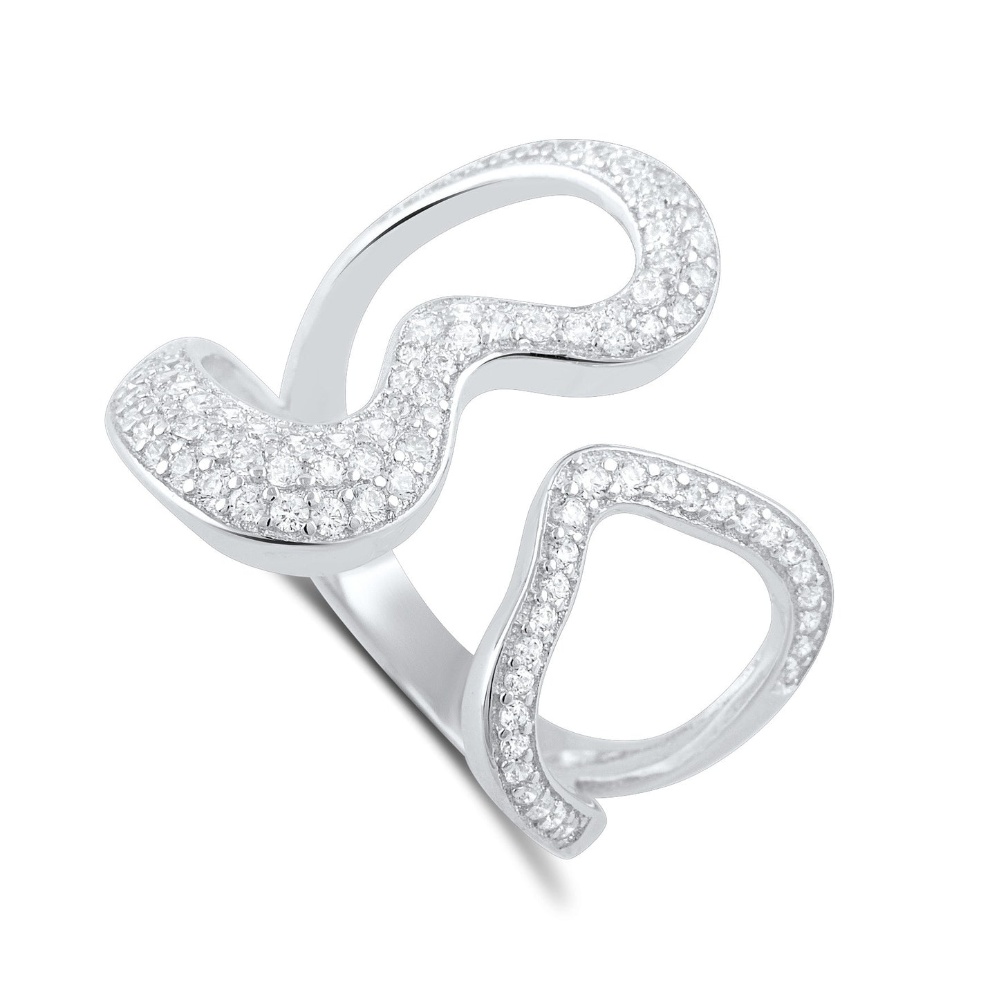 Sterling Silver Simulated Diamond Open Heart Statement Ring - SilverCloseOut - 2