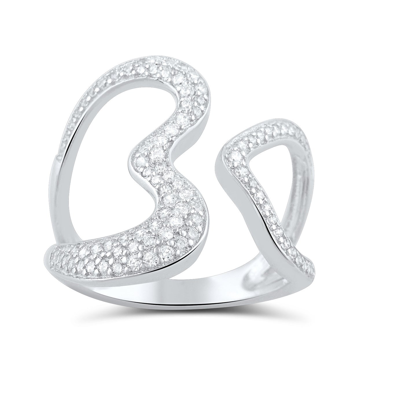 Sterling Silver Simulated Diamond Open Heart Statement Ring - SilverCloseOut - 1