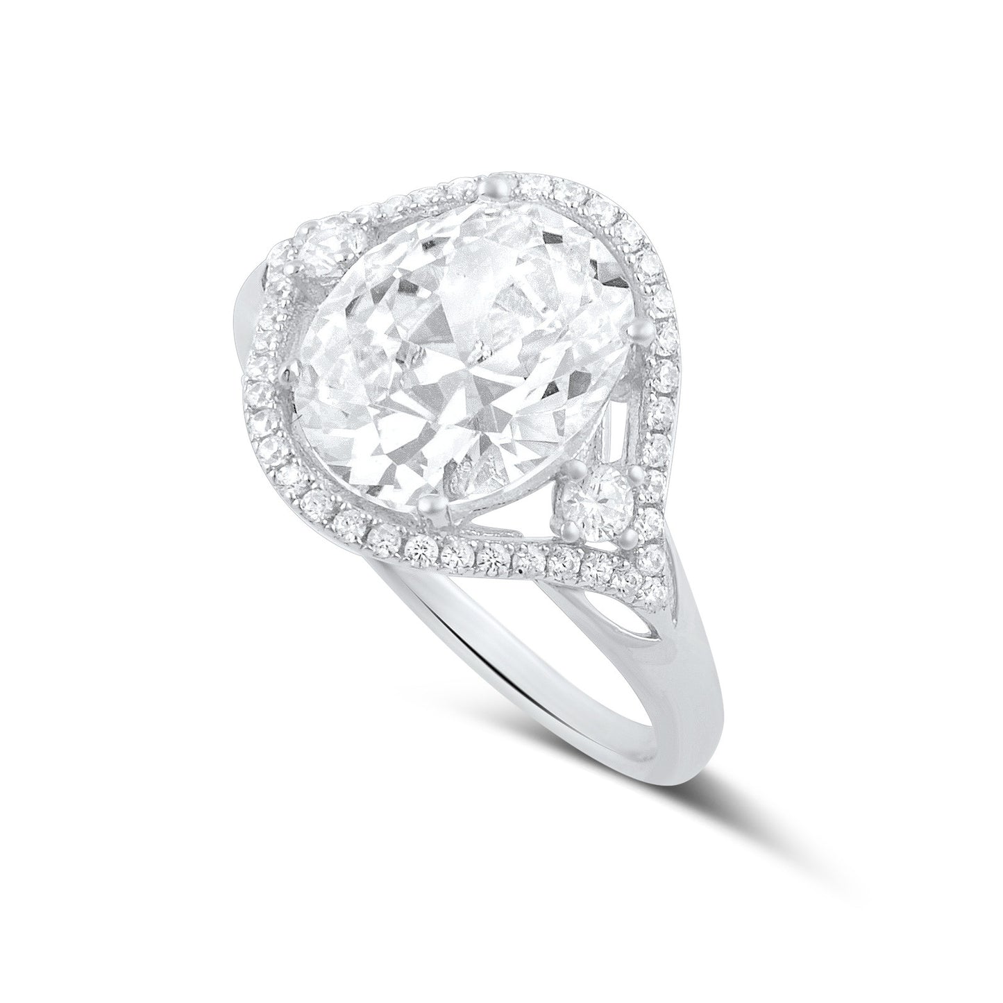 Sterling Silver Cz Big Oval Statement Ring - SilverCloseOut - 1