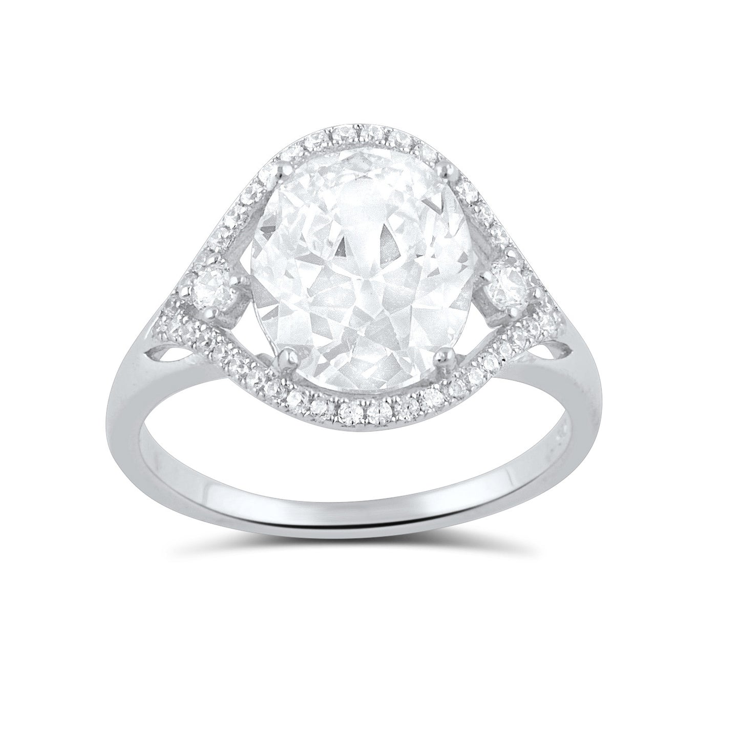 Sterling Silver Cz Big Oval Statement Ring - SilverCloseOut - 2
