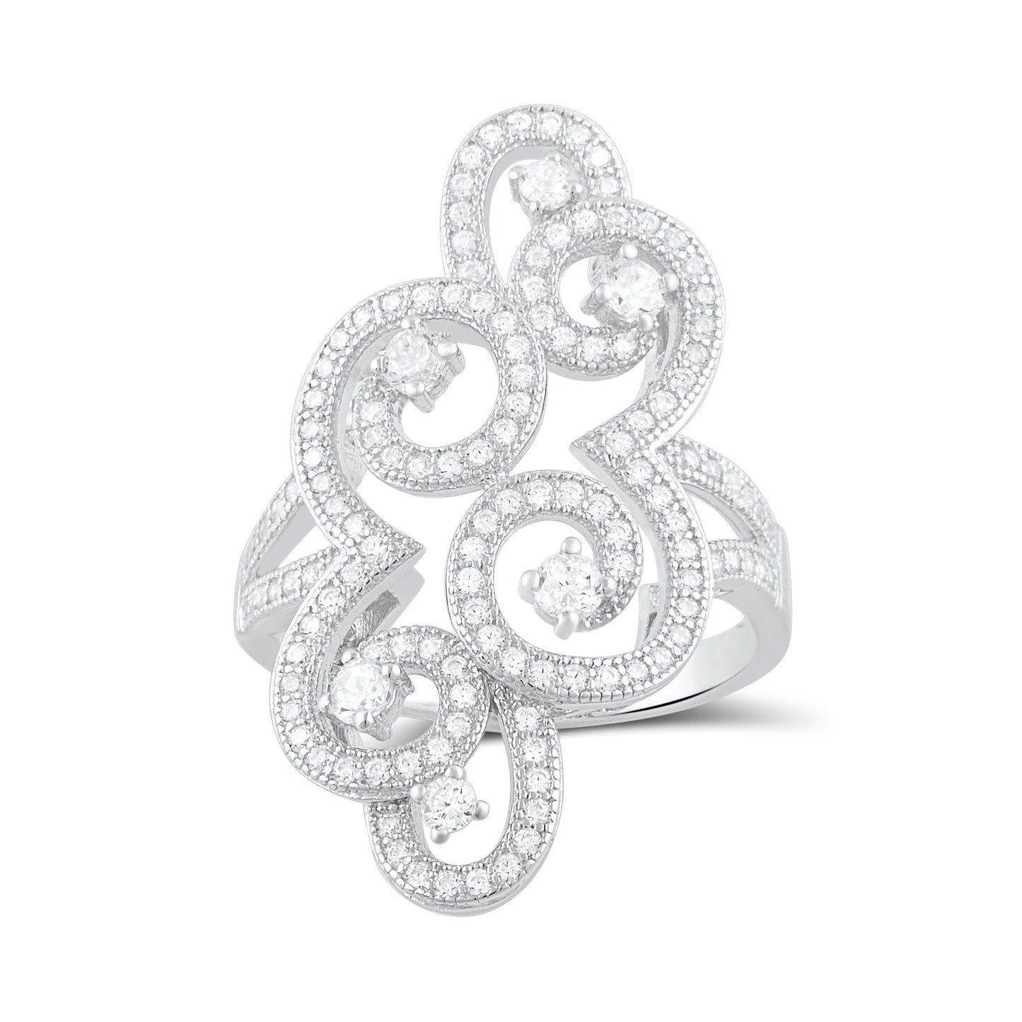 Sterling Silver Cz Filigree Swirl Statement Ring - SilverCloseOut - 3