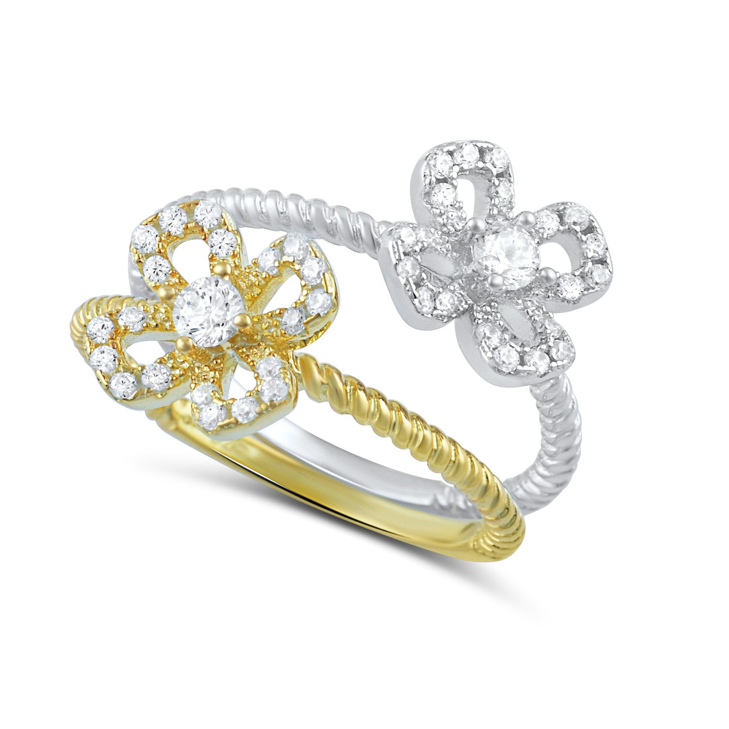 Two Tone Sterling Silver Cz Stackable Flower Ring - SilverCloseOut - 2
