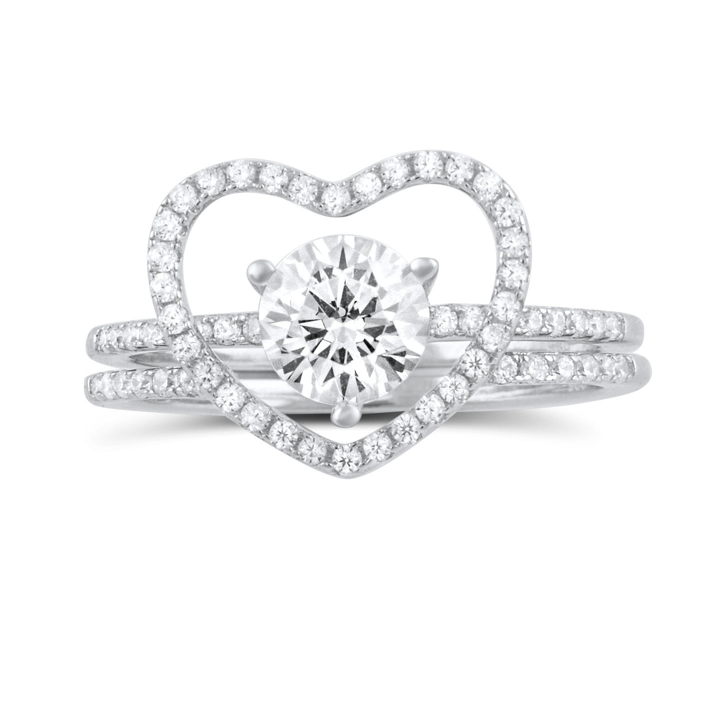 Sterling Silver Cz Two Piece Heart & Solitaire Ring - SilverCloseOut - 3