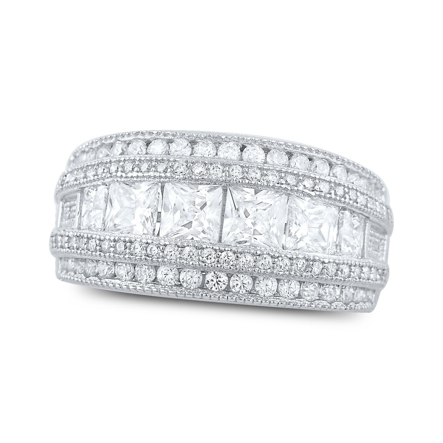Sterling Silver Wide Square Cut Cz Statement Ring - SilverCloseOut - 3