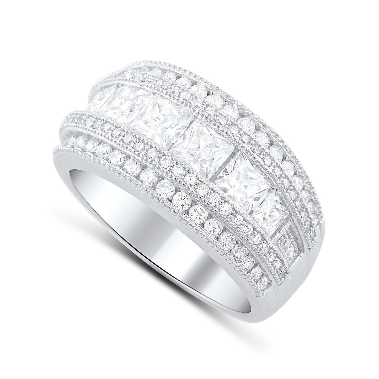 Sterling Silver Wide Square Cut Cz Statement Ring - SilverCloseOut - 1