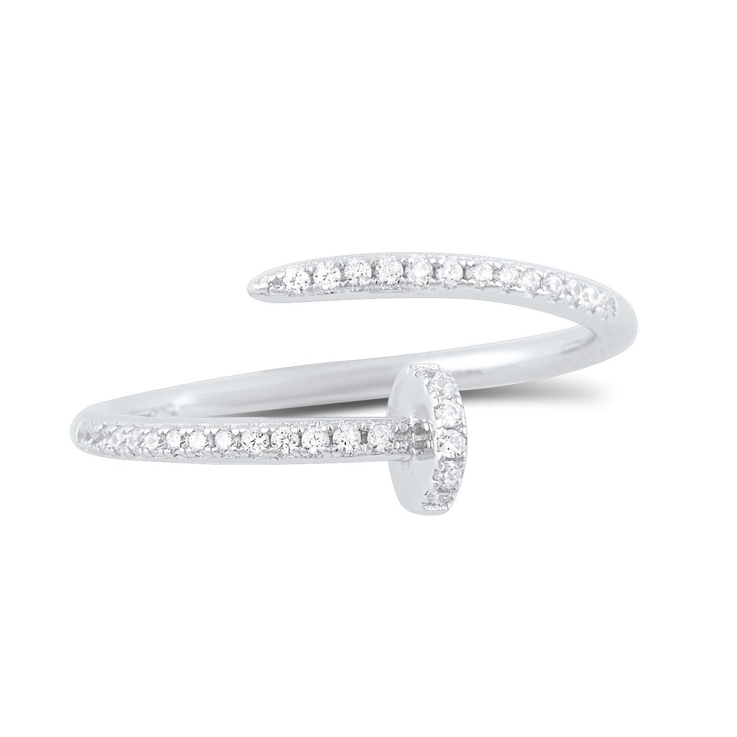 Sterling Silver Wrap Around Cz Nail Ring - SilverCloseOut - 2