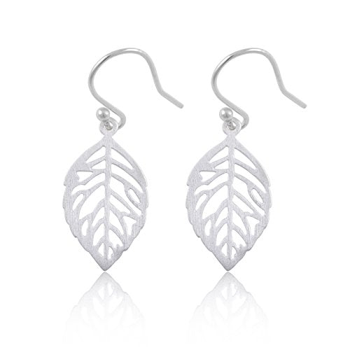 Sterling Silver Brushed Leaf Drop Earrings