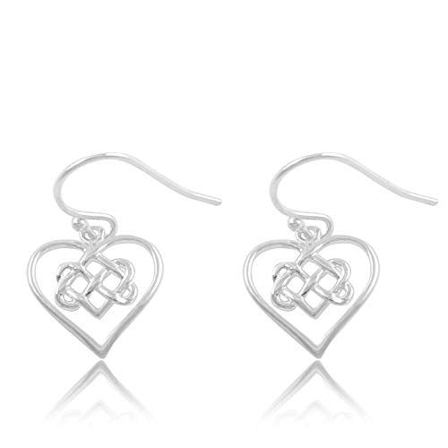 Sterling Silver Celtic Heart Dangle Earrings - 15mm