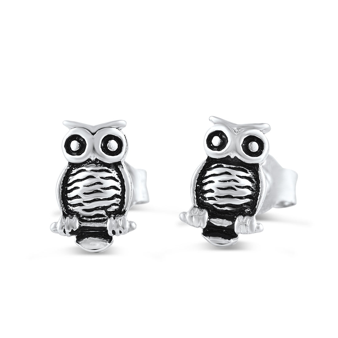 Sterling Silver Owl Stud Earrings - 8mm