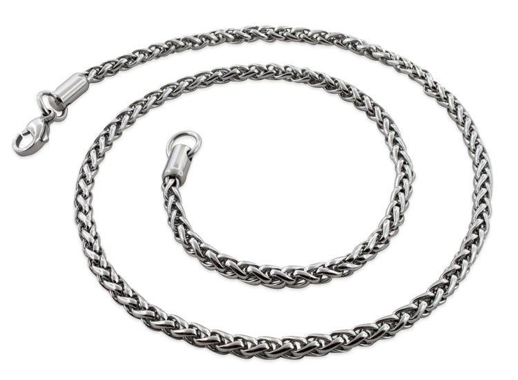 Hypoallergenic Unisex Stainless Steel Spiga Wheat Chain Necklace - 4.0MM 20" - 30" Length