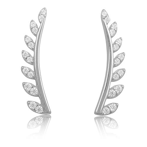 Sterling Silver Cz Vine Ear Crawler Stud Earrings