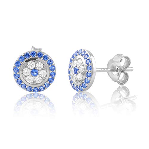 Sterling Silver Cz Evil Eye Stud Earrings