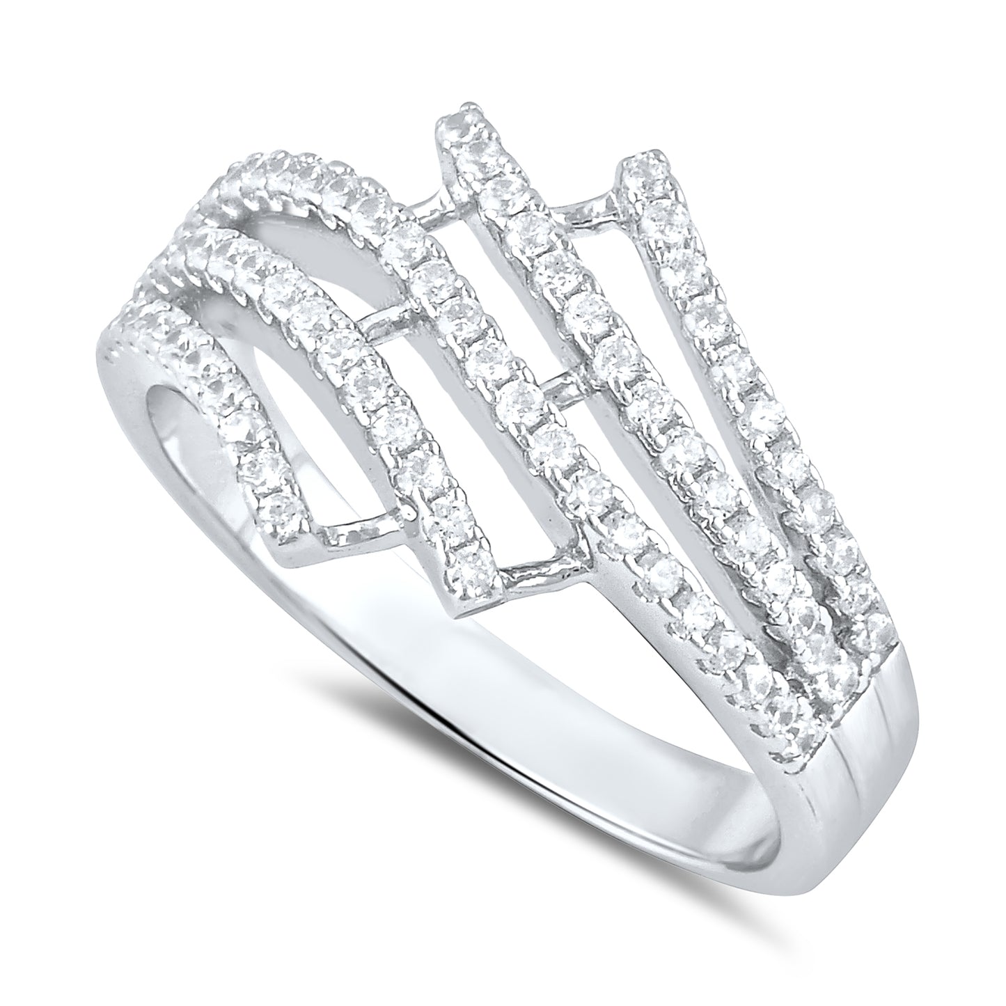 Sterling Silver Simulated Diamond Bypass Braid Ring