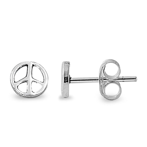 Peace Sign Stud Earrings Sterling Silver - 6mm
