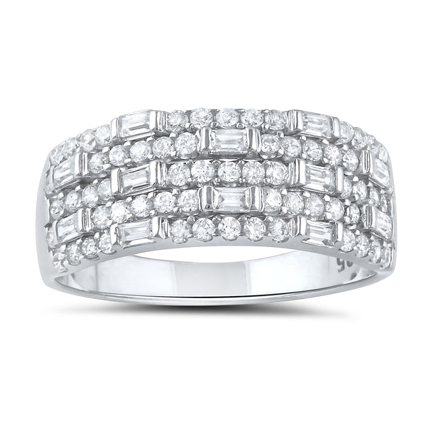 Sterling Silver Simulated Diamond Baguette Statement Ring (Size 4 - 11)