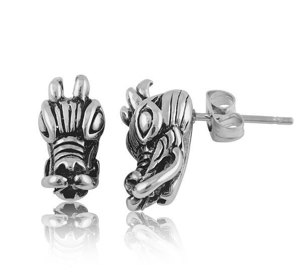 Stainless Steel Mystic Dragon Push Back Stud Earrings - Punk Earrings for Girls 6MM