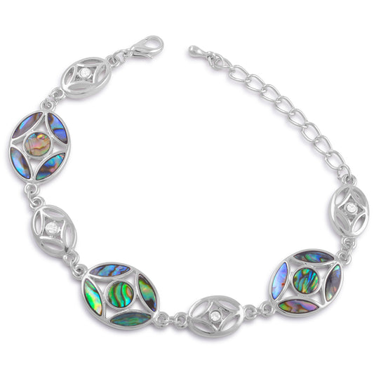 Womens Double sided Abalone Shell and Mother of Pearl Shell Bracelet 7.5 Inch