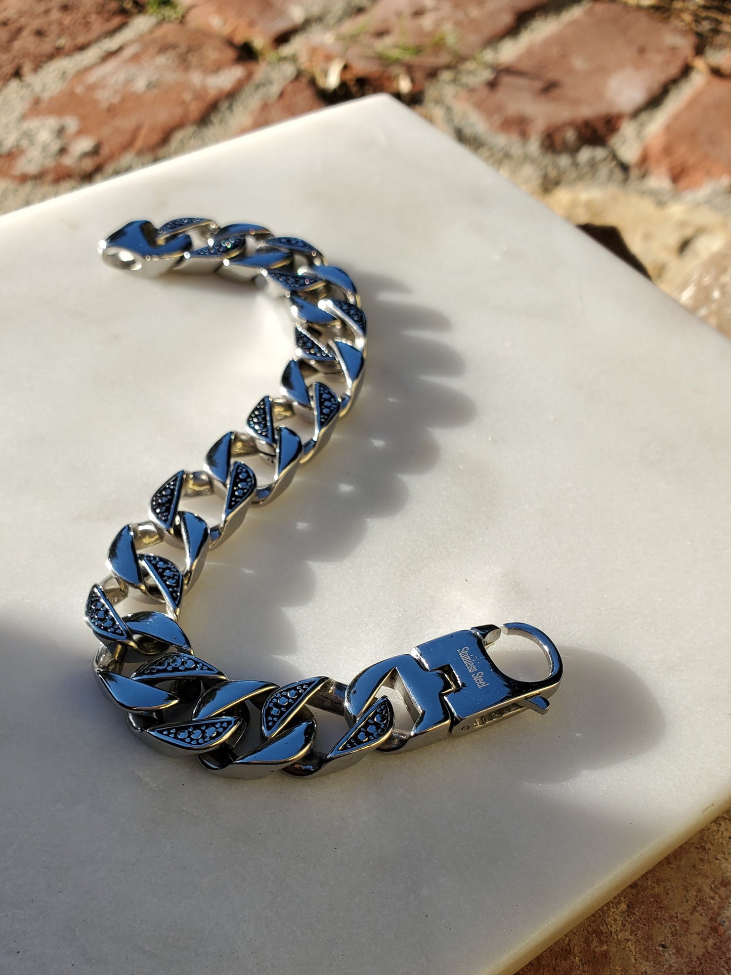 Stainless Steel Men's Thick Fancy Cuban Curb Bracelet - 7.75 Inches