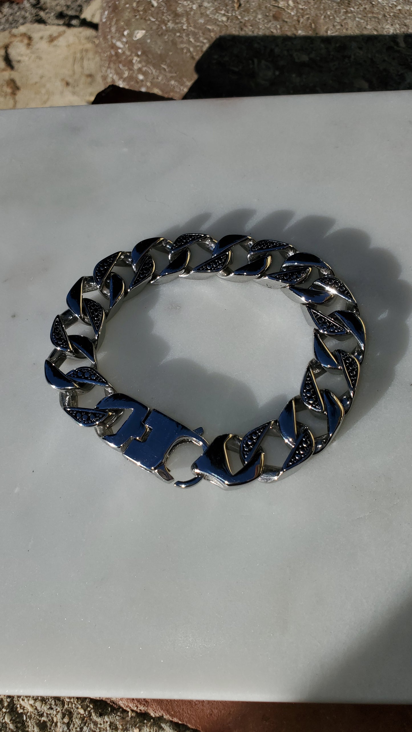 Stainless Steel Men's Thick Fancy Cuban Curb Bracelet - 7.75 Inches