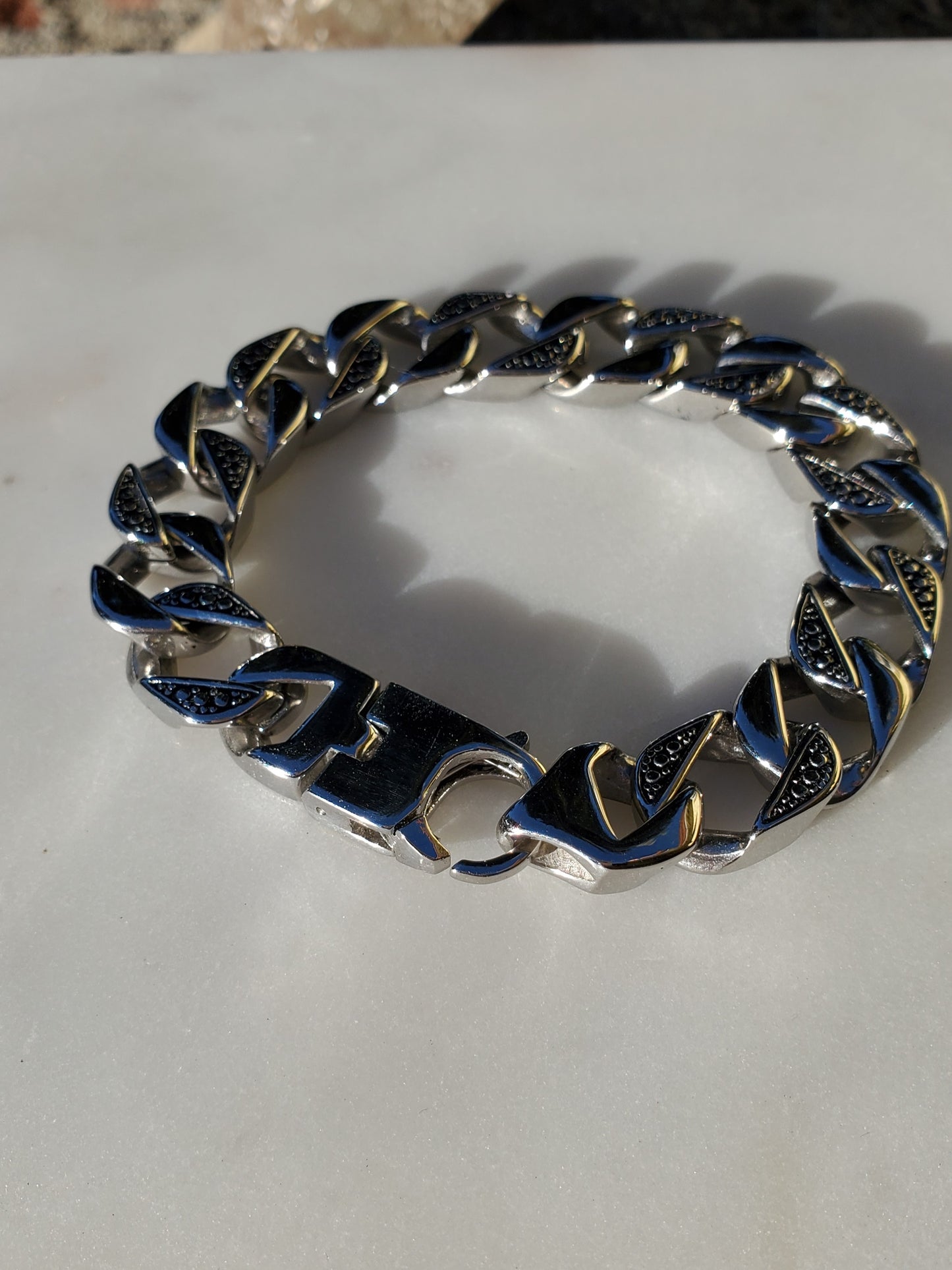 Stainless Steel Men's Thick Fancy Cuban Curb Bracelet - 7.75 Inches