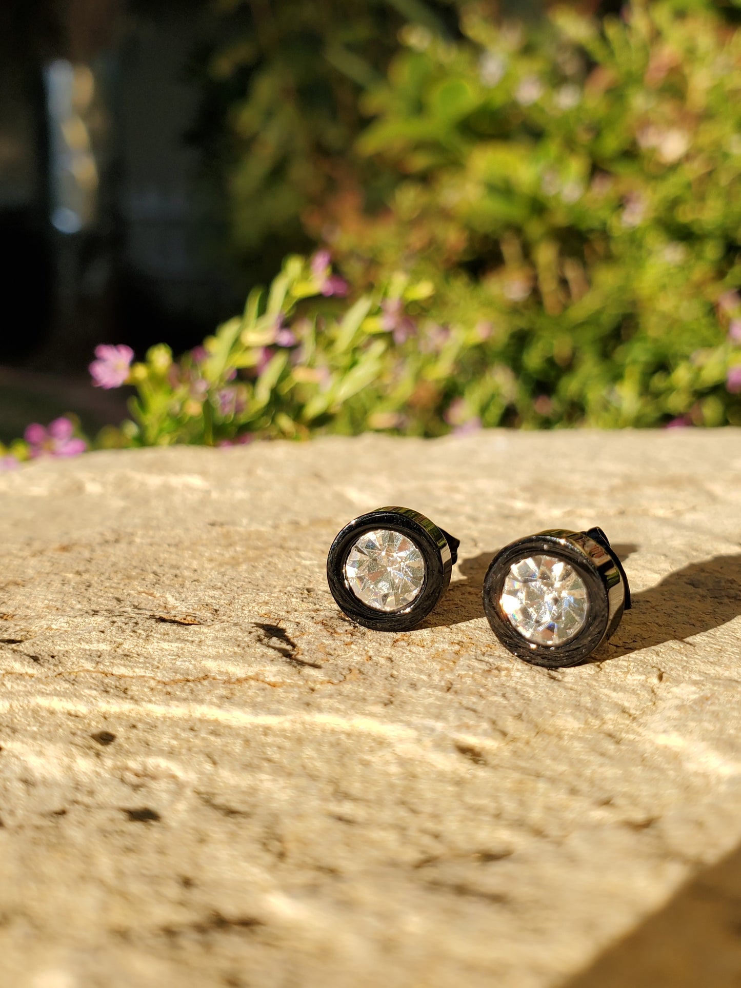 Thick Round Black Steel Unisex Cz Stud Earrings - 6MM