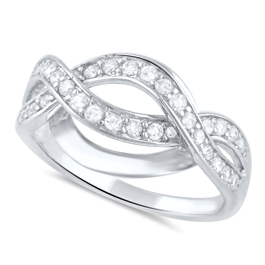 Sterling Silver Woven Braid Cz Ring (Size 4-11)