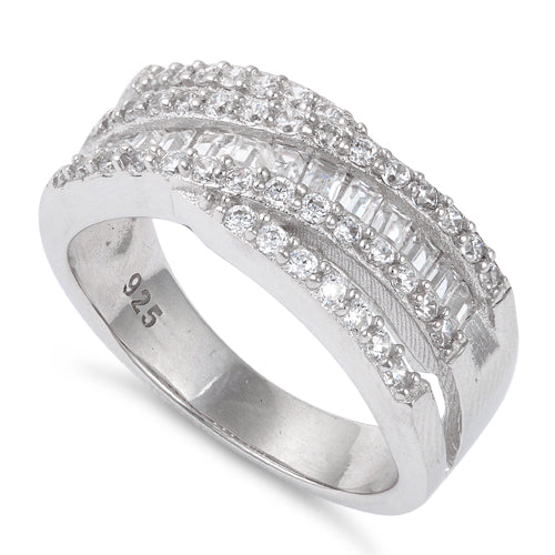 Sterling Silver Free Form Art Cz Ring (Size 4-11)